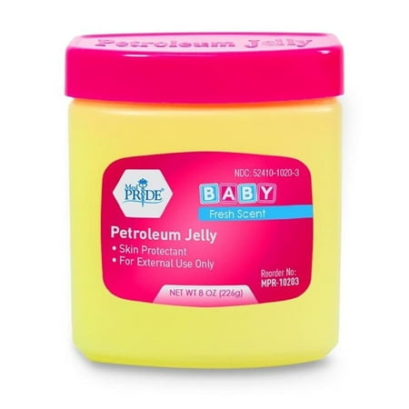 MEDPRIDE Baby Petroleum Jelly 8 Ounce Pink – Skin Protectant and Moisturizer for Dry Skin, Rashes, Burns, Diaper Rash, Baby Scented Petroleum Jelly