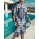 thumbnail image 3 of Traje casual de moda hawaiana para hombre, bandera del Día de la Independencia con fuegos artificiales geométricos creativos, estampado digital 3D, pantalones de playa para niños, 3 of 5