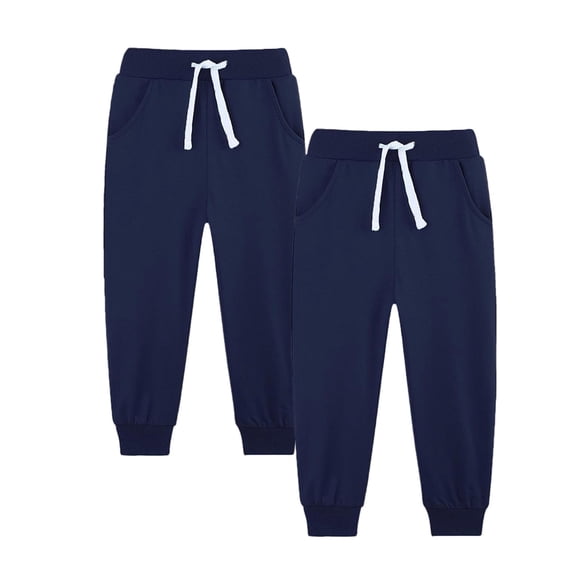 CQONEPT 2 Pack Toddlers Boys Sweatpants with Pockets Drawstring Joggers Pant Thick Thermal Warm Athletic Jogging Pants Navy 7 Years