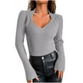thumbnail image 2 of Aloohaidyvio Womens 2025 Spring V Neck Long Sleeve Tops Low Cut Slim Fitted Shirts Summer Casual Tee Tshirt, 2 of 6