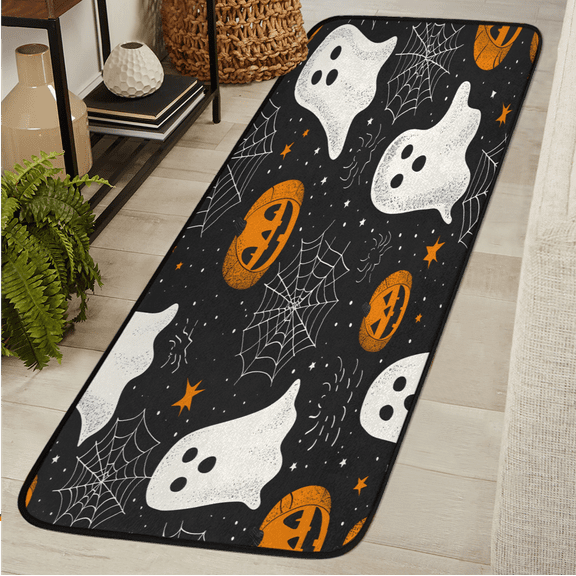 CURLYOOT Halloween Runner Rug 2'x6' Washable Kitchen Runner Rug Indoor Non Slip Laundry Rugs Ghost Web Floor Carpet for Hallway Kitchen Entryway Bedroom Living Room
