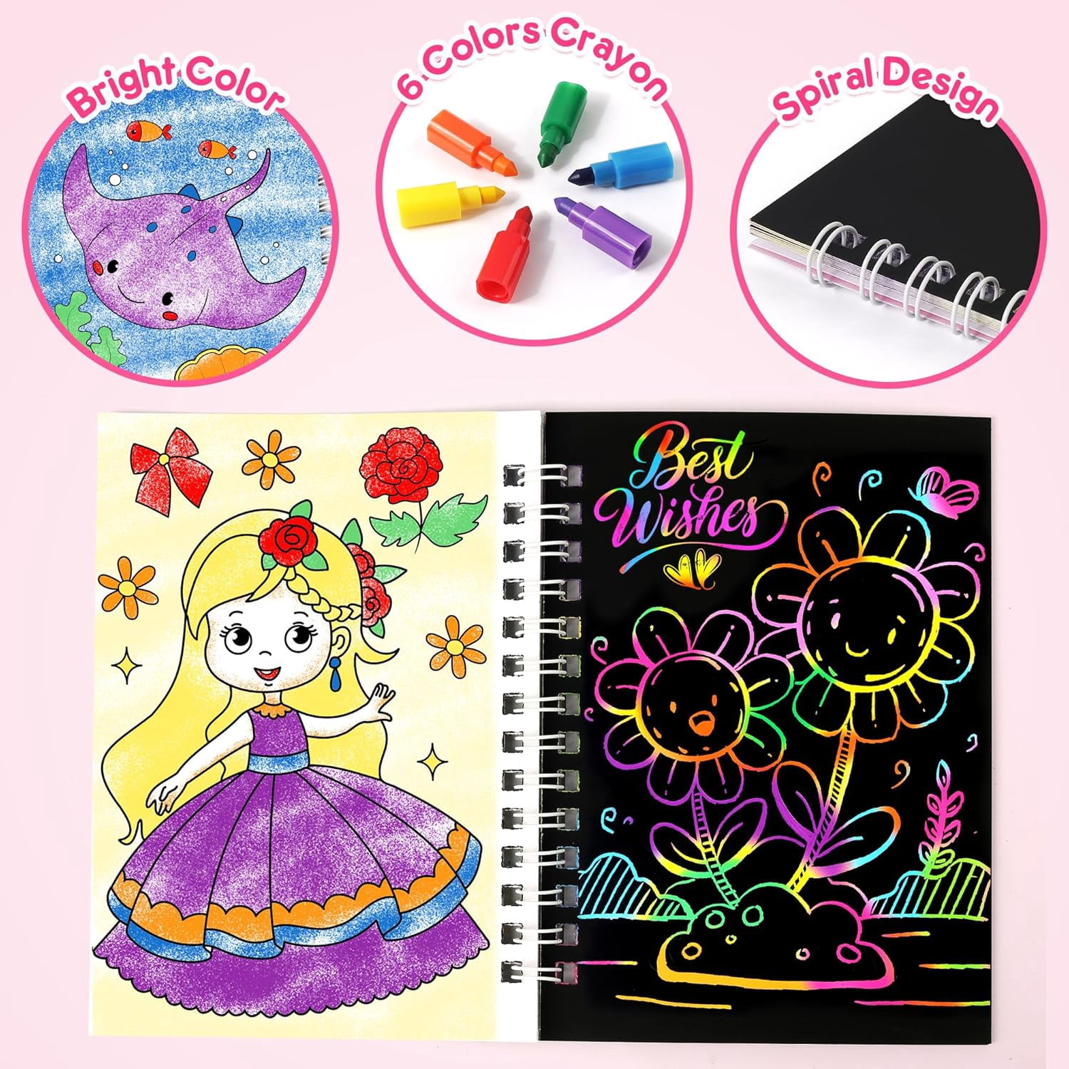 Mocoosy 24 Pack Scratch Art  Party Favors for Kids, Easter Basket Stuffers Bulk, Double Side Mini Coloring Books, Goodie Bag Stuffers Girls Boys Birthday Gifts Student Classroom Prizes