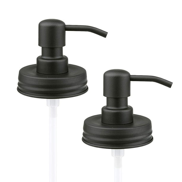 LEXON Black Soap Dispenser Lids Stainless Steel Lotion Dispenser Pump Replacement for Mason Jar Bathroom Kitchen Extra Long Tubes Rustproof Pack of 2