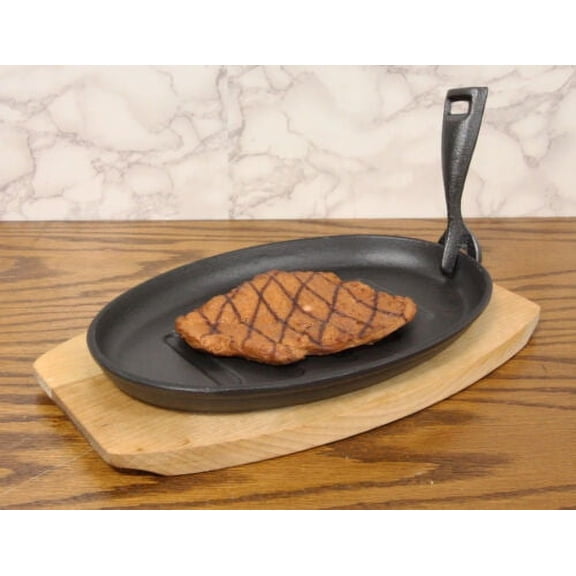 Enameled Cast Iron Fajita Skillet Japanese Steak Ridged Plate & Base Set 10.5"L