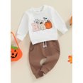 thumbnail image 3 of Suealasg Toddler Boys Halloween Outfits Set 6M 1T 2T 3T Long Sleeve Pumpkin Print Sweatshirt + Pants Set 2Pcs Infant Baby Halloween Clothes, 3 of 7