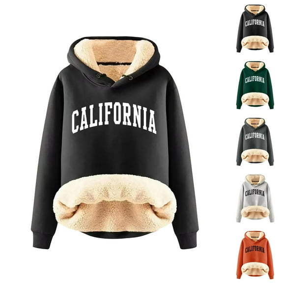 California Hoodie 2025 Fall Winter Lined Hoodies Streetwear Hooded Sweatshirt Hoodie Women Pullover