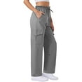 thumbnail image 4 of Womens Pullover Tops Spring Fall Clothes 2025 Long Sleeve Shirts Trendy Crew Neck Loose Festival Tops Womens Solid Multi-Pocket Roll-Up Overalls Plus Size Tops For Women Summer, 4 of 4