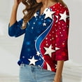 thumbnail image 4 of SOOMLON Patriotic 3/4 Sleeve T Shirts for Women Linen Blend Henley Neck American Flag Shirts V Neck Independence Day Tops 3/4 Sleeve Casual T-Shirt Striped Stars Tee Blouse Clothes, 4 of 6
