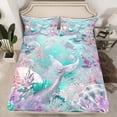 thumbnail image 2 of Ocean Bed Sheets Set Sliver Purple Mermaid Tail Twin Sheet Set,Nautical Sea Animal Sheets Starfish Coral Flat Fitted Sheet,Dreamy Princess Room Decor, 2 of 5