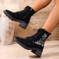 thumbnail image 7 of Rokment Vintage Embroidered Combat Boots for Women Fall Winter Fashion Casual Suede Square Toe Chunky Mid Heel Dress Ankle Booties with Side Zipper Black Size 6, 7 of 7