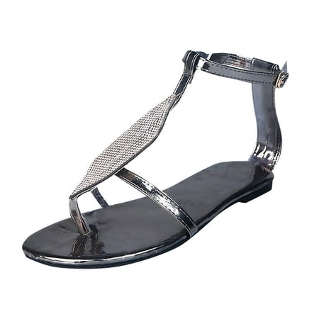 

Fesfesfes Summer Slandals for Women Summer Sandals Flat Open Toe Rhinestone Comfy Casual Beach Shoes