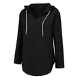 thumbnail image 2 of Women's Beach Cover Up Long Sleeve Summer Linen Shirt Hoodies Sweatshirt V Neck with Pocket Hooded Tops Black XL, 2 of 8