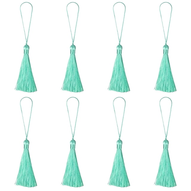 Unique Bargains 6.5' Silky Bookmark Tassels with Loop for DIY Craft Accessory, 8Pack Sea Blue