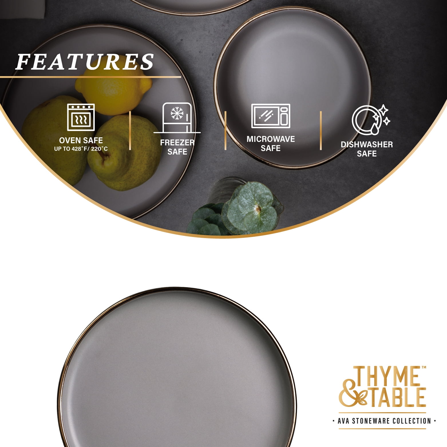 (2 pack) Thyme & Table Stoneware Ava Salad Plate, Grey