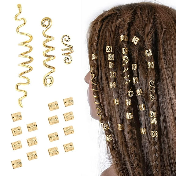 18Pcs Hair Accessories Loc Hair Jewelry for Women Braids, Dreadlock Beads Metal Hair Clips Decoration Gold
