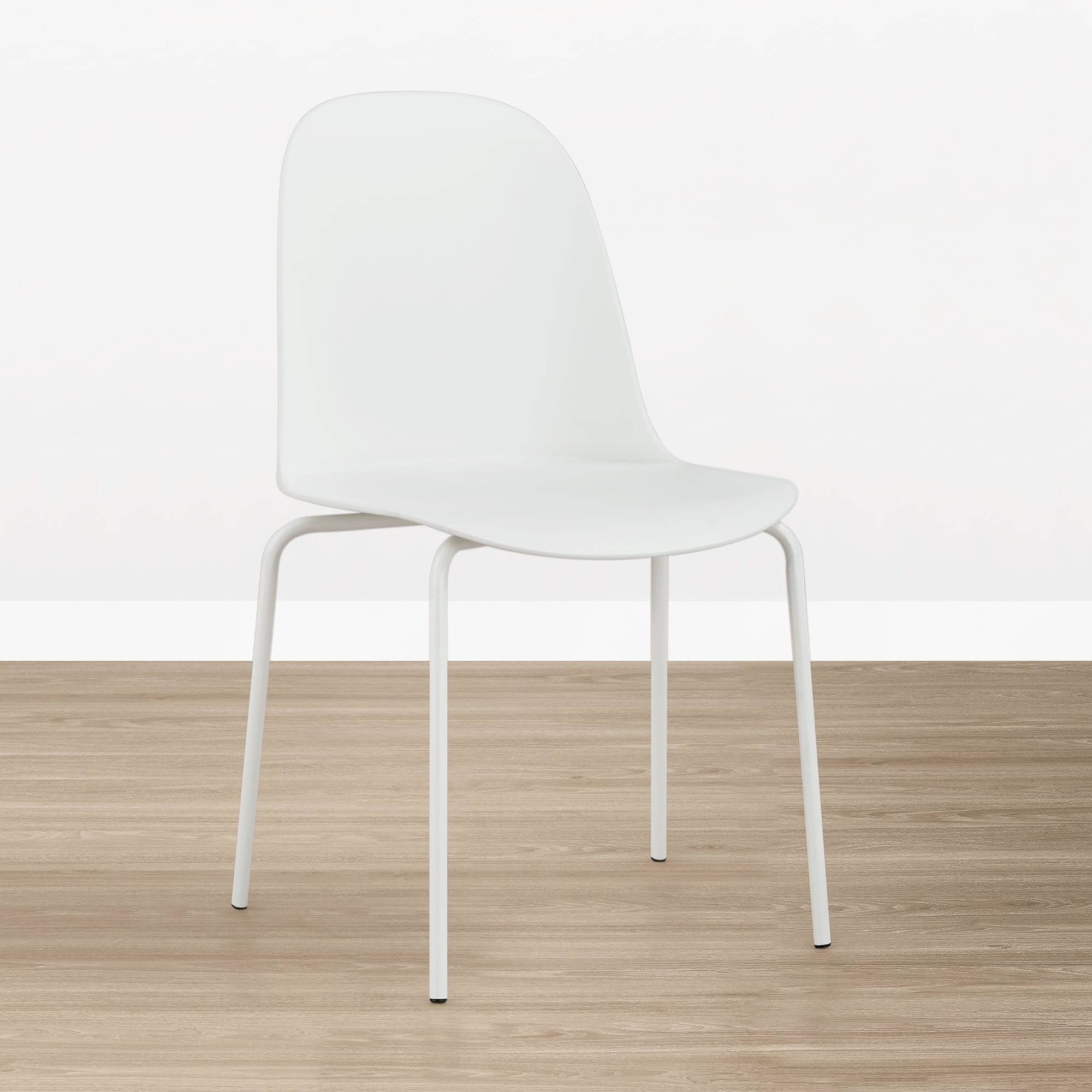 Spruce & Spring Modern Stackable Dining Chairs, Set of 4 Molded Plastic Kitchen Chairs with Metal Legs, Space-Saving Armless Design, White