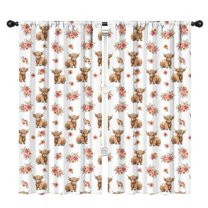 Blackout Kids Curtains,White Highland Cow Flower Pattern Childrens Insulated Curtains Set Of 2,Bedroom Essentials,Toddler Room Decor 42"x84"