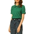 thumbnail image 4 of INSPIRE CHIC Valentine's Day Women's Polka Dots Shirt Short Puff Sleeve Vintage Button Up Peter Pan Collar Blouse Tops XS Dark Green, 4 of 7