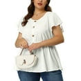 thumbnail image 5 of Agnes Orinda Women's Plus Size Blouse Button Decor Drawstring Elastic Back Bell Sleeve Summer Tops 1X White, 5 of 8