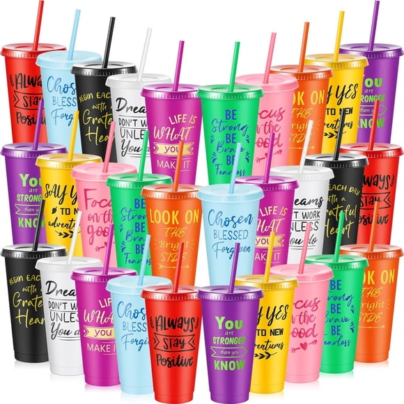 Uiifan 30 Vasos Motivacionales de Plástico Coloridos de 710 ml