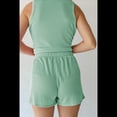 thumbnail image 4 of Conjunto de Dos Piezas de Verano para Mujer, Pantalones Cortos A Juego, Ropa de Estar por Casa con Bolsillos. Verde M, 4 of 9