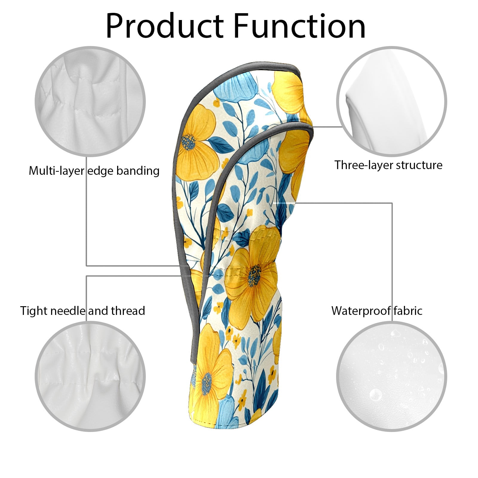 Golf Club Covers PU Leather Waterproof Head Covers for Fairway Woods Hybrids Flowers