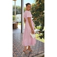 thumbnail image 3 of Women'S Elegant V Neck Solid Puff Sleeve Button Lady Beach Party Dress Pink S, 3 of 8