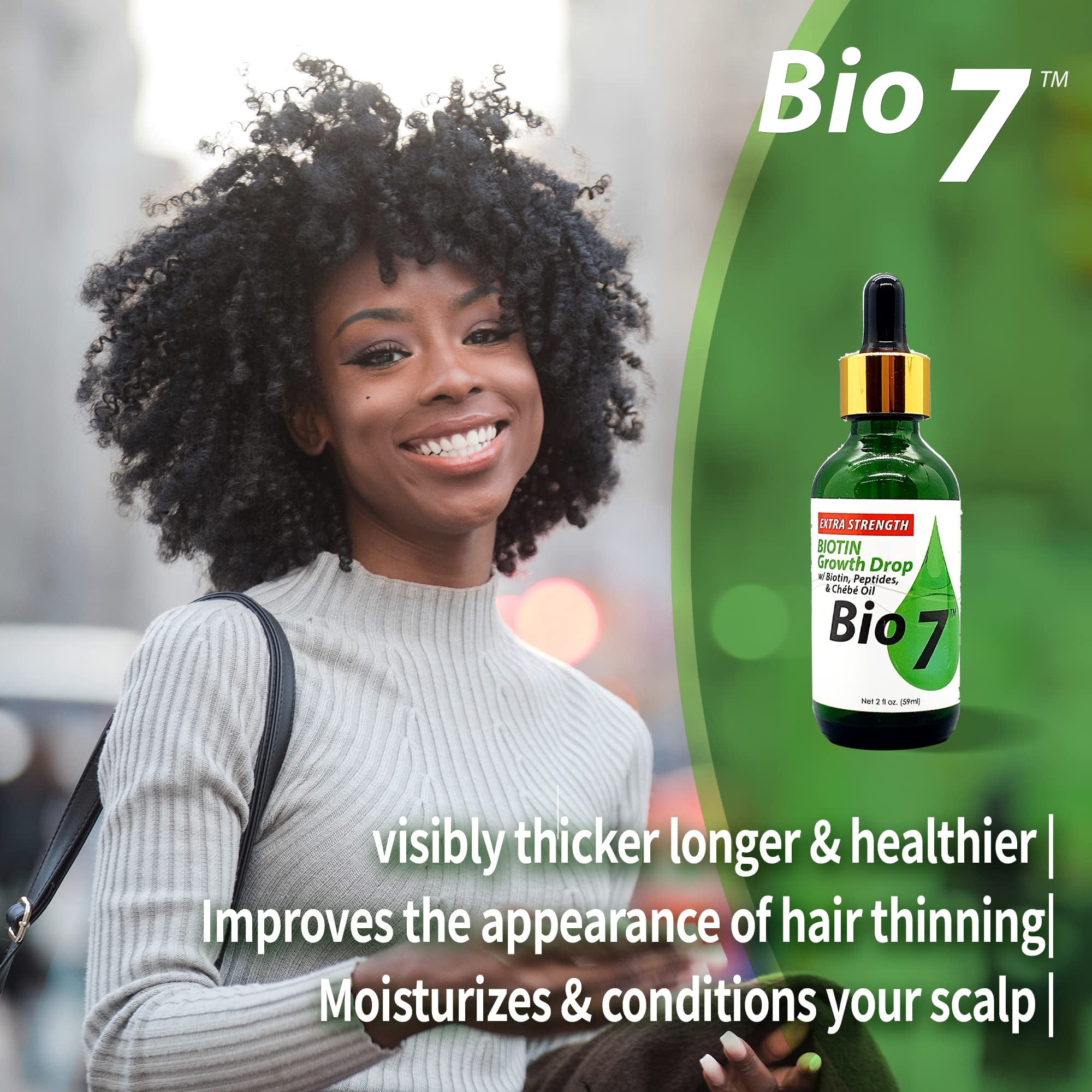 BIO7 BIOTIN GROWTH DROP EXTRA STRENGTH WITH BIOTIN, PEPTIDES, CHEBE OIL - 2 Fl Oz (2 Pack) - Improves the Appearance of Hair Thinning, Moisturizes and Conditions Scalp For Itchy Scalp Relief