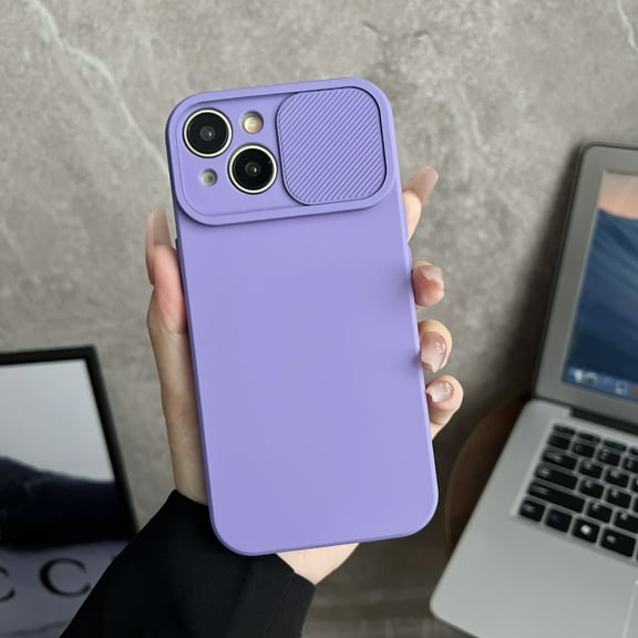 Compatible with iPhone 13 Mini Case, [Smooth Silicone Full Coverage Camera] [Drop Protection], Shockproof Slim Soft Microfiber Lining Camera Lens Slide Protective Phone Case, Purple