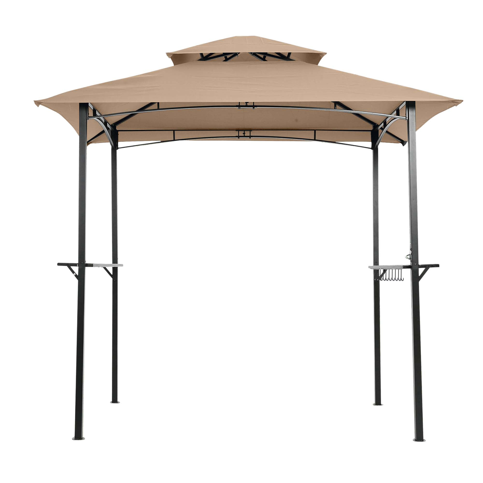 Aukfa 8'x 5' Outdoor Modern Steel Grill Gazebo with Hook and Bar Counters, Khaki