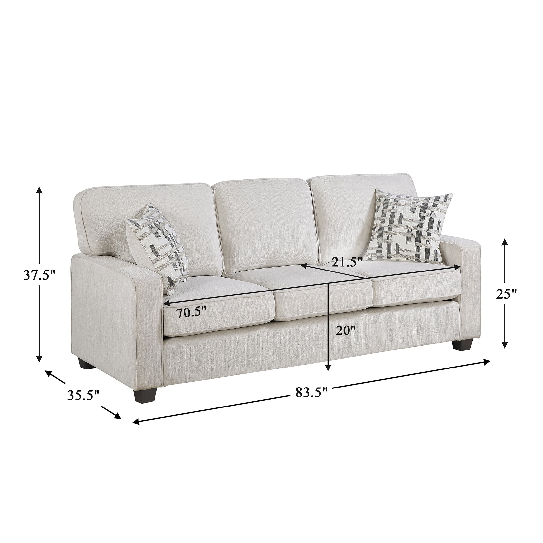 OakvillePark Alvera Chenille Sofa with 2 Pillows, Beige