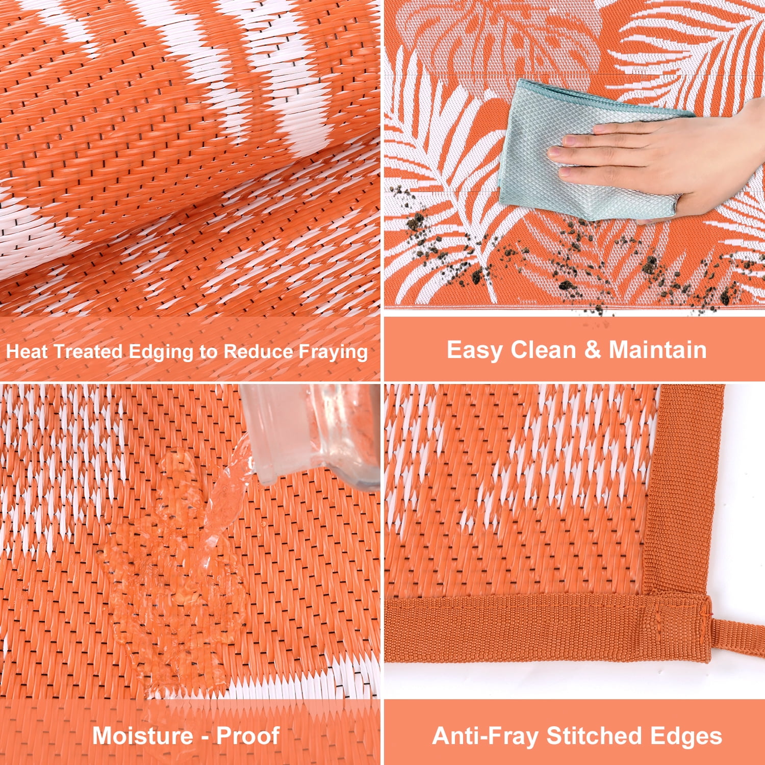 8'x10' Outdoor Rugs for Patios, Yamaziot Patio Rug RV Mats, Waterproof Reversible Plastic Straw Camping Rug for Deck Porch Balcony Beach Tropical, Orange
