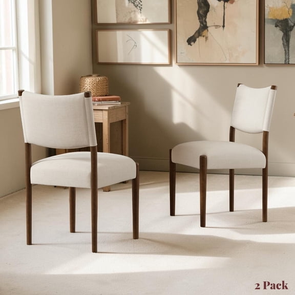 GZXS Dining Chairs Set of 2, Linen-Blend Upholstered Dining Chairs with Cushioned Seat and Solid Wood Legs, for Kitchen, Dining Room, Home Office (Beige Walnut)
