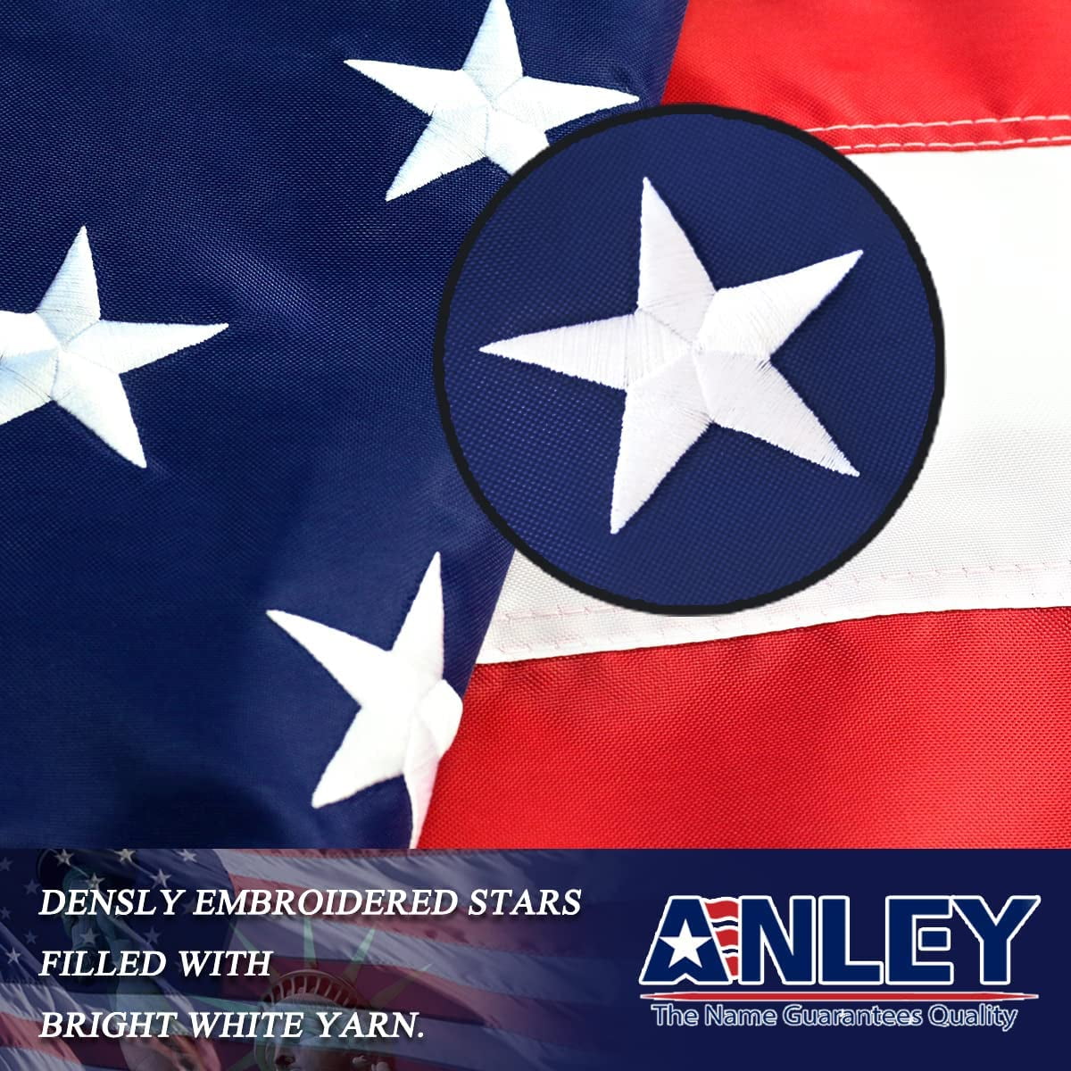 ANLEY American US Flag 5x8 Ft Heavy Duty - Embroidered Stars 210D USA Banner Flags with Brass Grommets