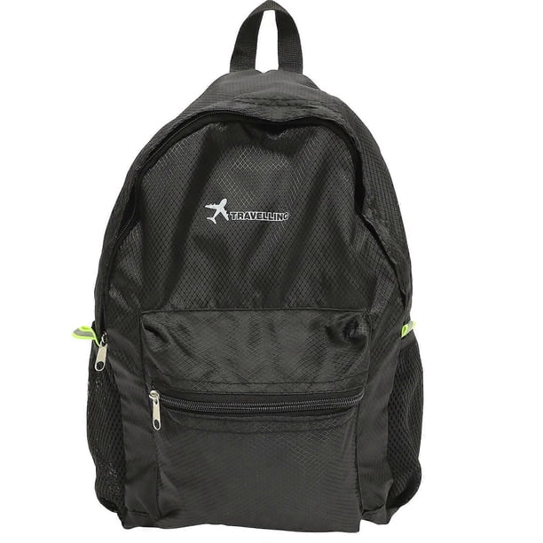 Outdoor Diamond Grid Pattern Backpack Travel Foldable Packsack Portable School Bag for Camping Hiking Picnic(Black)
