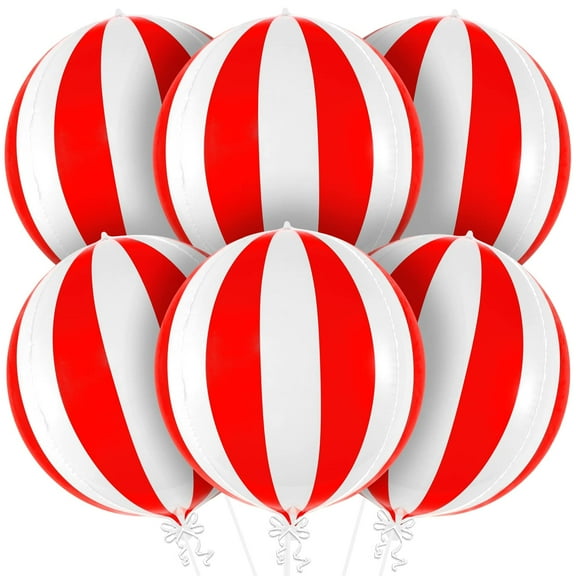 KatchOn, Red and White Carnival Balloons - Pack of 6, Circus Decorations | Red and White Striped Balloons for Carnival Theme Party Decoration | Retro, 70s, Circus Theme Party Decorations