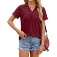 thumbnail image 4 of Hanerdun Women Polo Shirts Pleated Tunic Top Female Solid Casual Blouse Tee Red L, 4 of 5