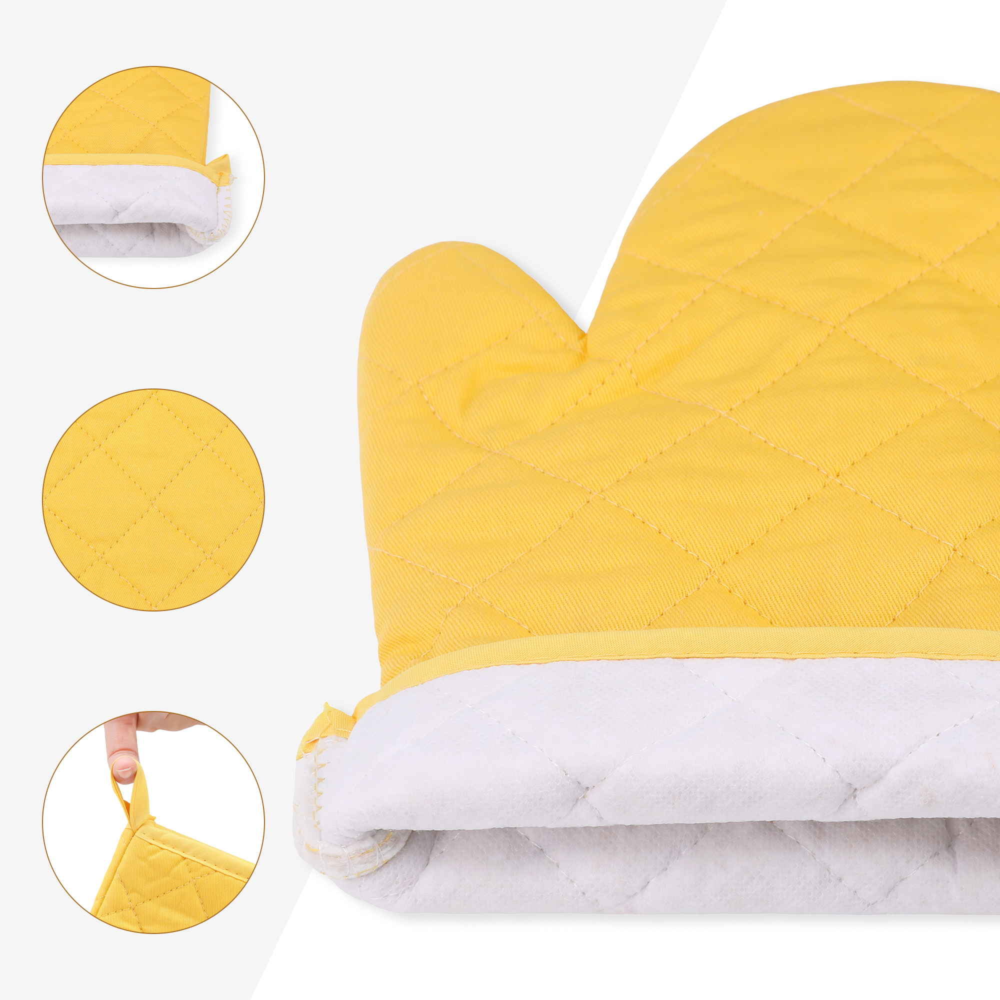 Unique Bargains Pot Holders Heat Resistant Kitchen Gloves Yellow 4.7x13.8inch