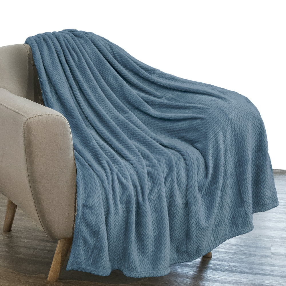 PAVILIA Luxury Flannel Fleece Blanket Throw Slate Blue | Soft ...