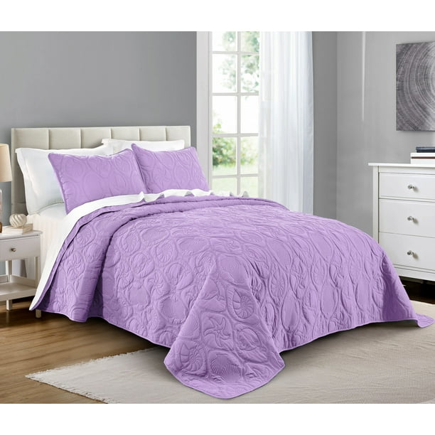 Quilt Set Full/Queen Size Lilac - Oversized Bedspread - Soft Microfiber ...