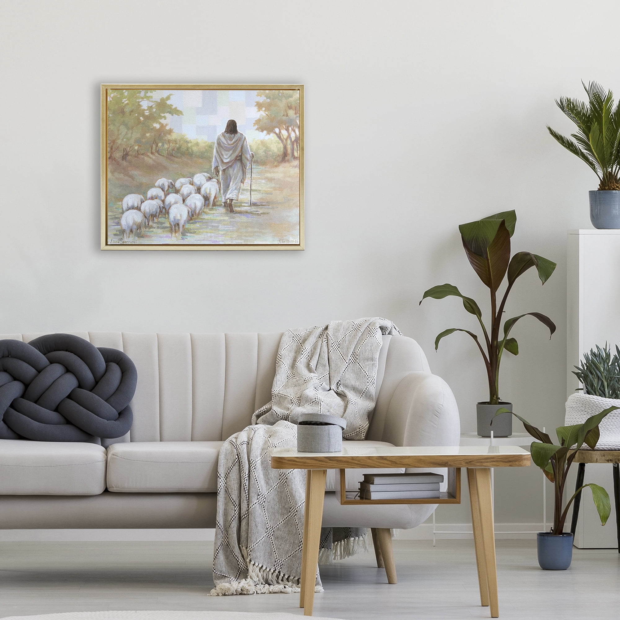 Stupell Industries Lead On Good Shepherd Gold Framed Floater Canvas Wall Art, design by Linda Sperruzzi