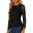 thumbnail image 5 of INSPIRE CHIC Women's Lace Top Long Sleeve Ruffled Neck Peplum Hem Floral Dressy Blouse XS Black, 5 of 9