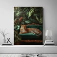thumbnail image 2 of Mudket Framed Leopard on Green Velvet Sofa Canvas Wall Art, Luxury Jungle Animal Print Wall Decor, Ready to Hang for Living Room - 12"L x 8"W, 2 of 10