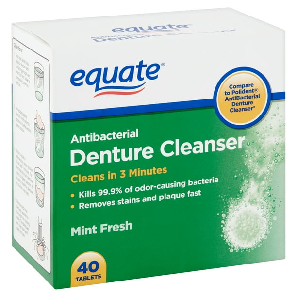 Equate Mint Fresh Antibacterial Denture Cleanser Tablets, 40 count