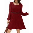 thumbnail image 3 of Vestido Estilo Babydoll Informal de Otoño con Cuello Cuadrado y Larga para Mujer. Vino Tinto M, 3 of 7
