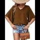 thumbnail image 3 of Blusas de Verano para Mujer, Elegantes, Informales, con Mangas 3/4 y Cuello en V, para Trabajo y Negocios Marrón Oscuro M, 3 of 7