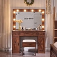 thumbnail image 6 of T4TREAM Farmhouse Makeup Vanity Table Set with Light Mirror, 3 Drawers Makeup Vanity with Storage and Adjustable Lighting Colors for Bedroom，Brown, 6 of 9