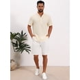 thumbnail image 2 of INSPIRE CHIC Men's Back to School Henley Shirt Solid Stand Collar Short Sleeve Linen Shirt S Beige, 2 of 5
