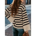 thumbnail image 3 of DOKOTOO Pullover Sweaters for Women Casual Loose Long Sleeve Mock Neck Ribbed Jumper Sweaters Chunky Knit Baggy Fall Striped Sweater Top Size Large US12-14, 3 of 11