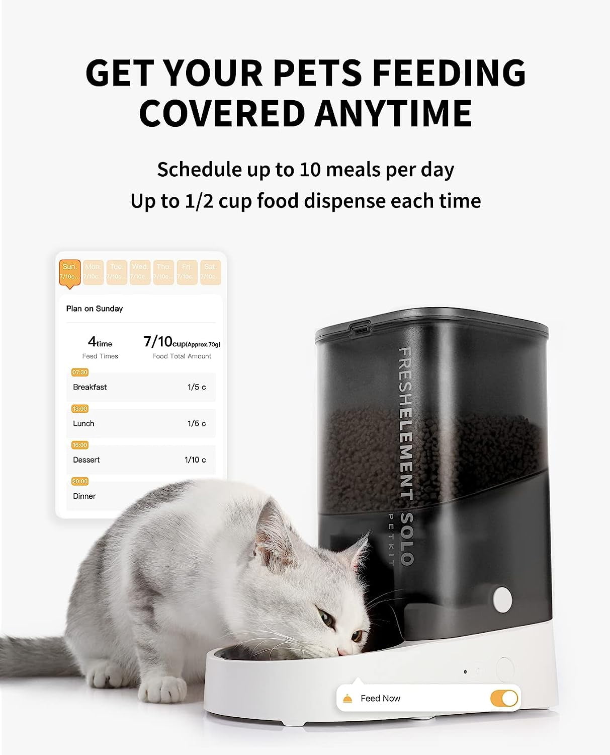 PETKIT Automatic Pet Feeder, 3L WiFi Cat Dog Feeder, Schedule Feeding Pet Food Dispenser for Cats and Dogs with Stainless Steel Bowl, Up to 10 Meals per Day